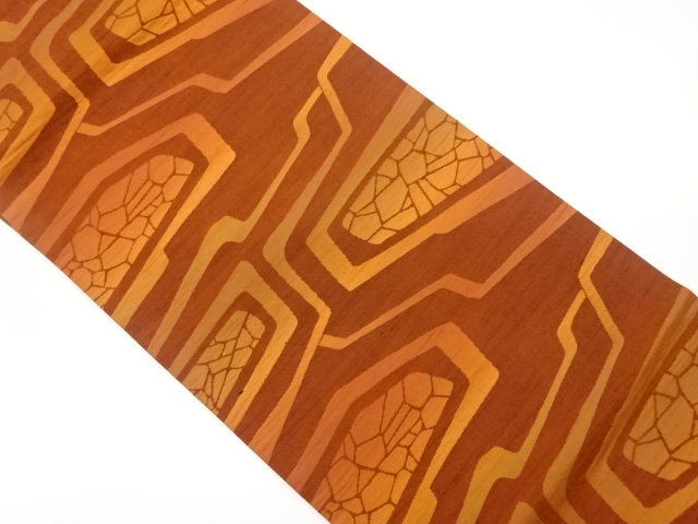 JAPANESE KIMONO / VINTAGE NAGOYA OBI / TSUMUGI / WOVEN ABSTRACT PATTERN
